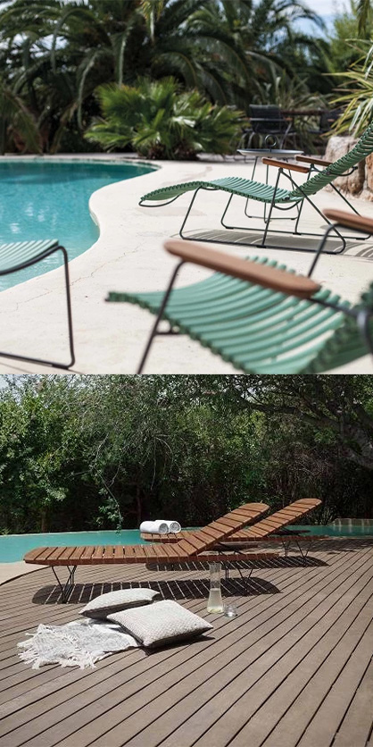 Hotel Wellnessliege Holz Verschiedene Varianten von Wellnessliegen die in einem Außenbereich eines Hotels stehen könnten