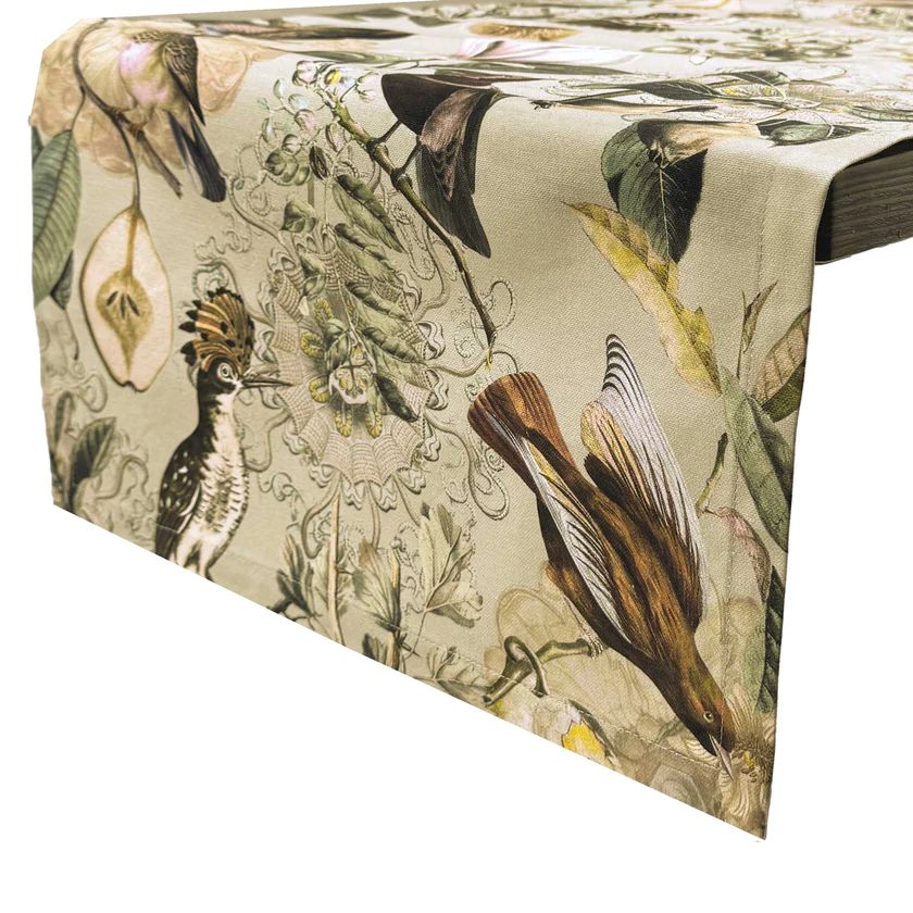 Tischläufer Chilli Milli 40x140 cm - Blütenprint mit Vögeln und Ornamanten Tischläufer Chilli Milli 40x140 cm - Blütenprint mit Vögeln und Ornamanten