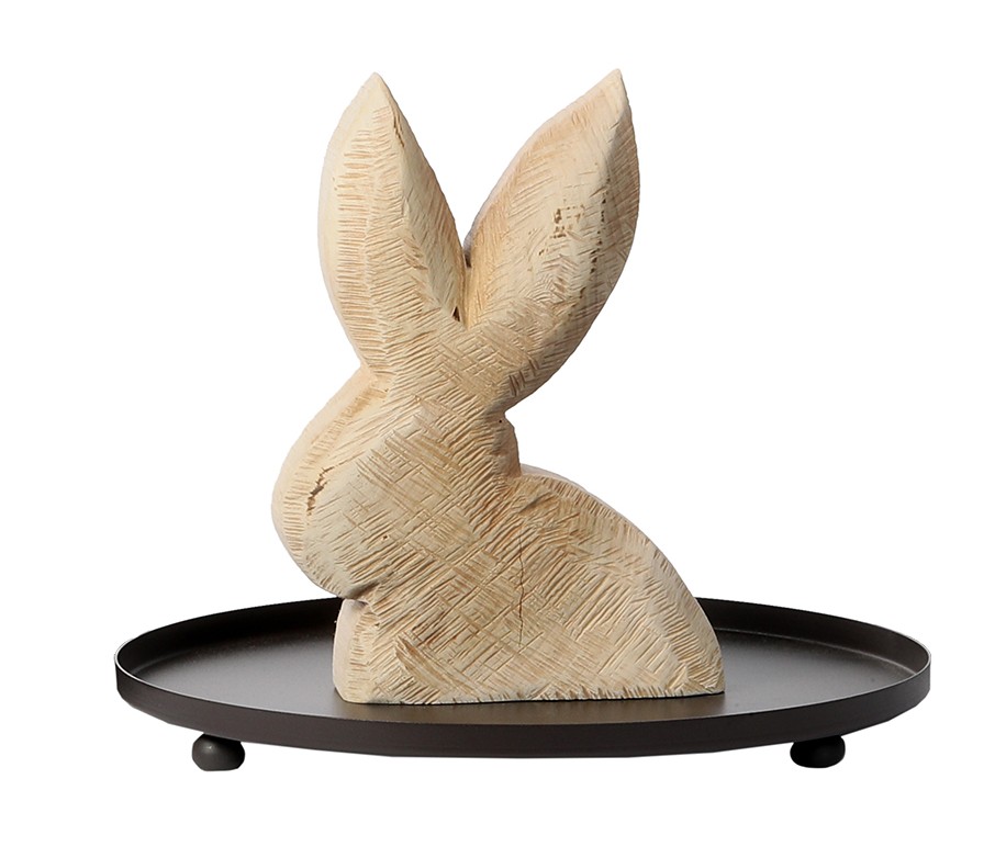 Holz-Hase Beron auf Etagere – Dekoteller Ø 38 cm Holz-Hase Beron auf Etagere – Dekoteller Ø 38 cm