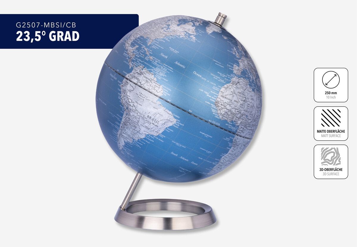 Globus "23,5 GRAD" - maßstabsgetreu blau/silberfarben