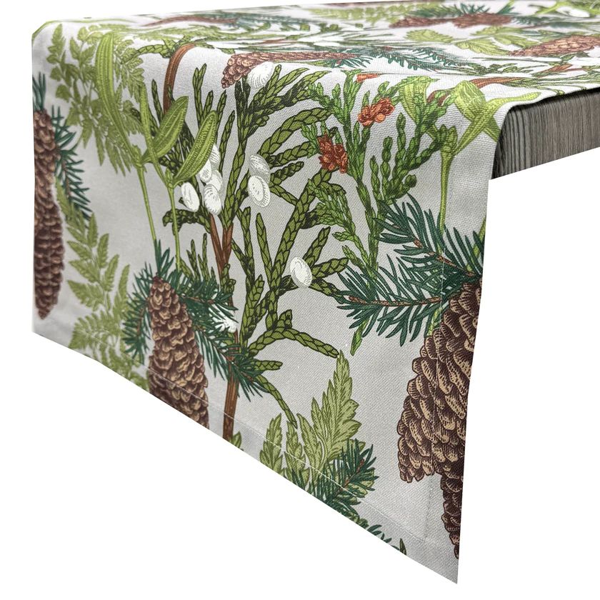 Tischläufer mistle & pine 40x140 cm - Printstoff mit Zapfen, Misteln und Zweigen