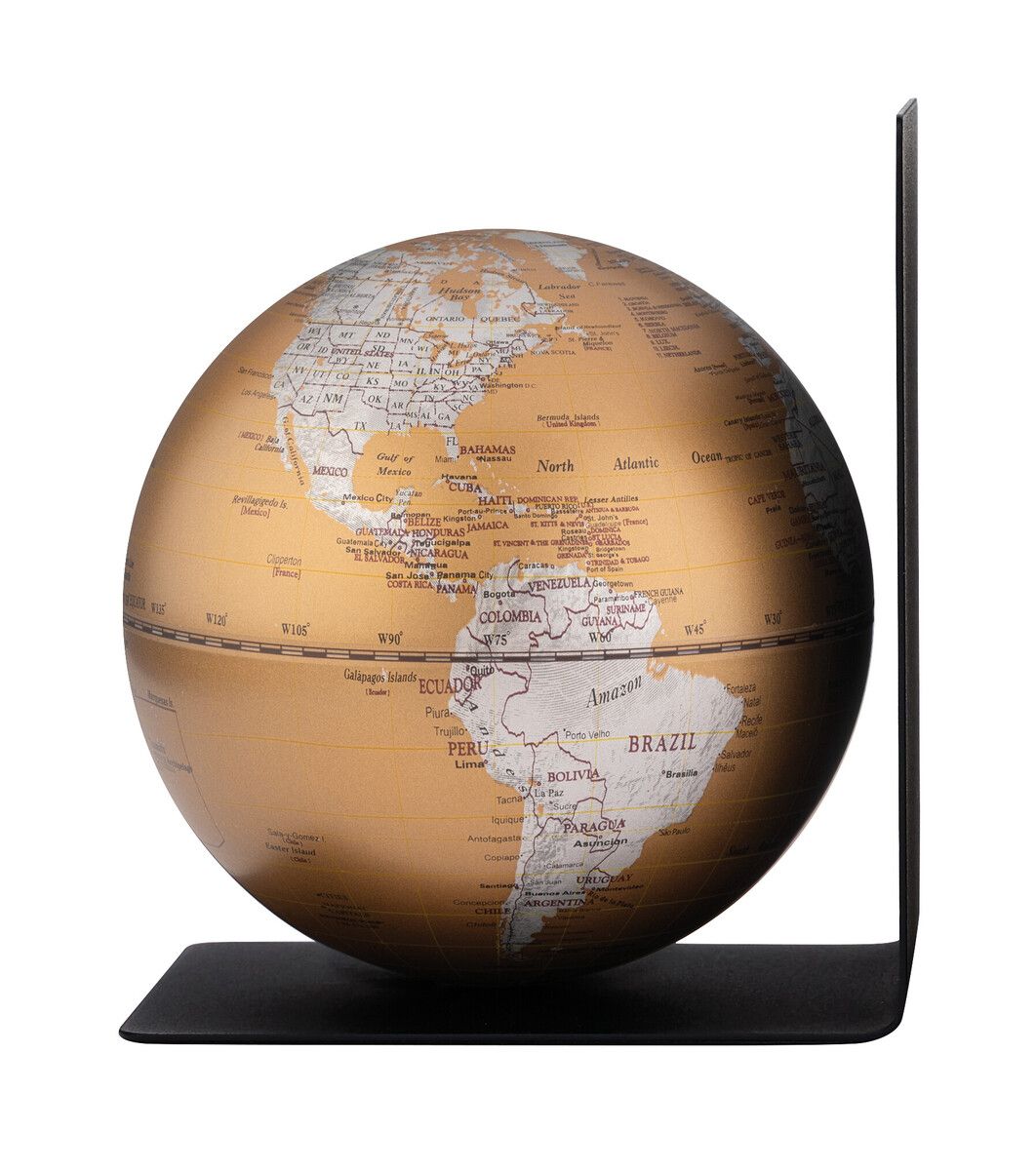 Buchstütze mit Globus „BookGlobe Single“ – Magnetisch, 13 cm, edles Design silber/bronze