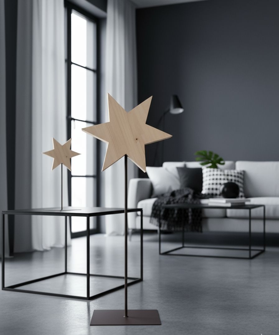 Holzstern Glatt auf Eisenständer 50 cm