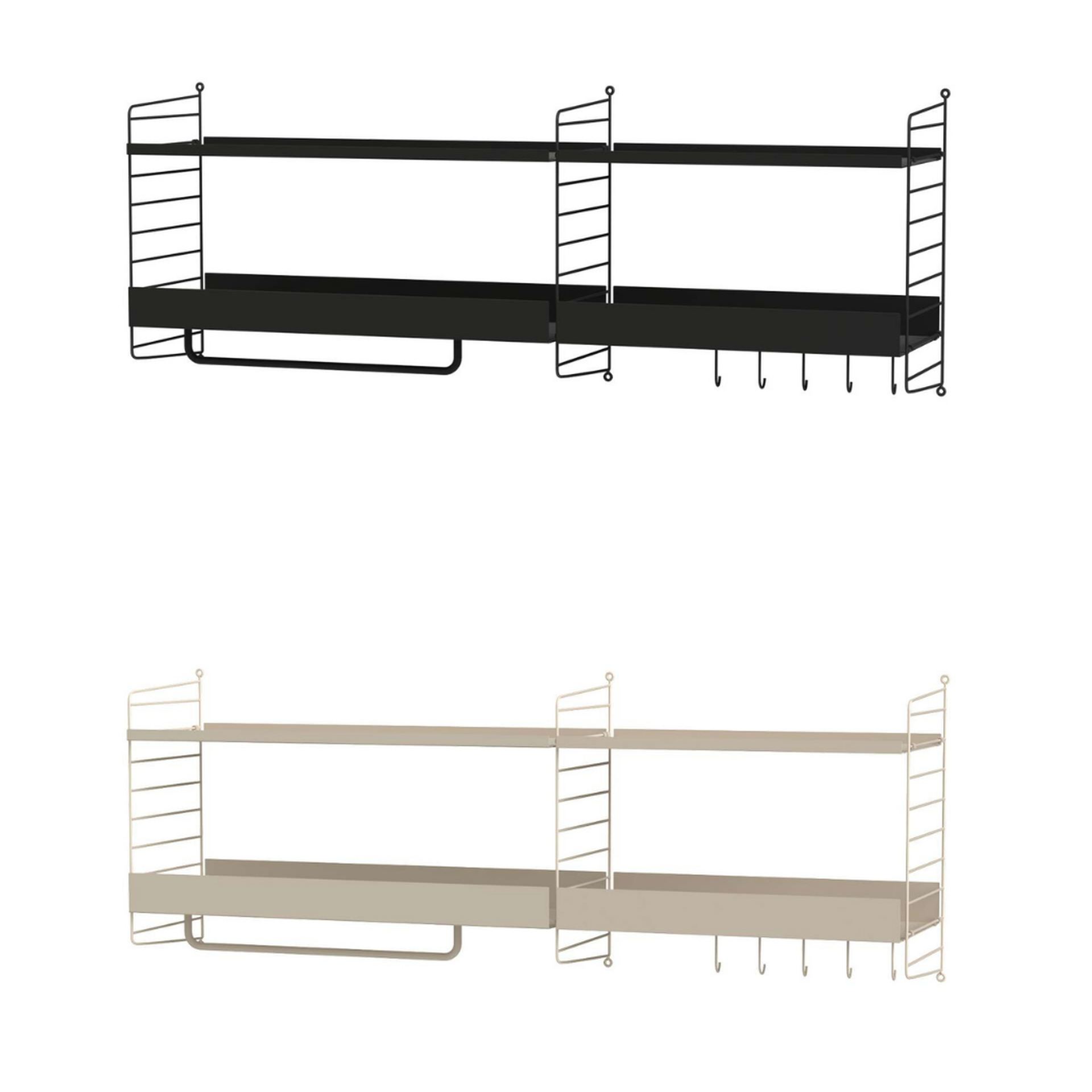Lange Wandgarderobe mit Kleiderstange Schwarz