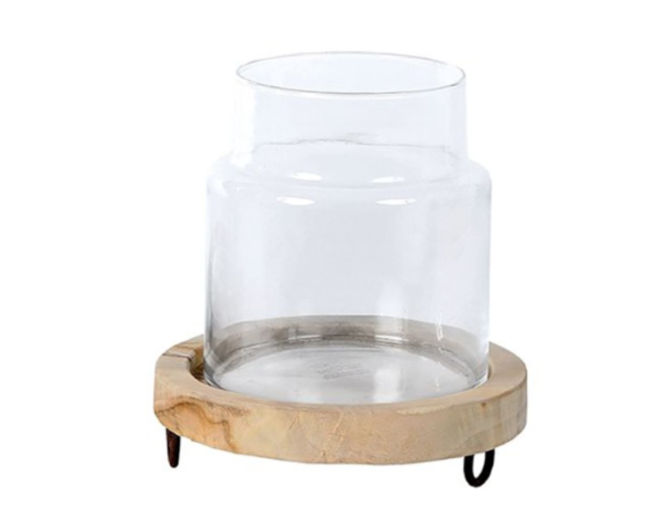 Windlicht Teak Höhe 25 cm, Durchmesser 25 cm Windlicht Teak