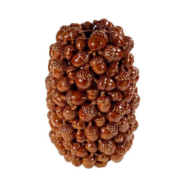 Braune Vase Eicheln aus Steingut 35 cm