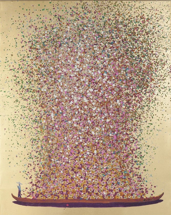 Touched Flower Boat - Bild Gold Pink 160x120 cm Touched Flower Boat - Bild Gold Pink 160x120 cm