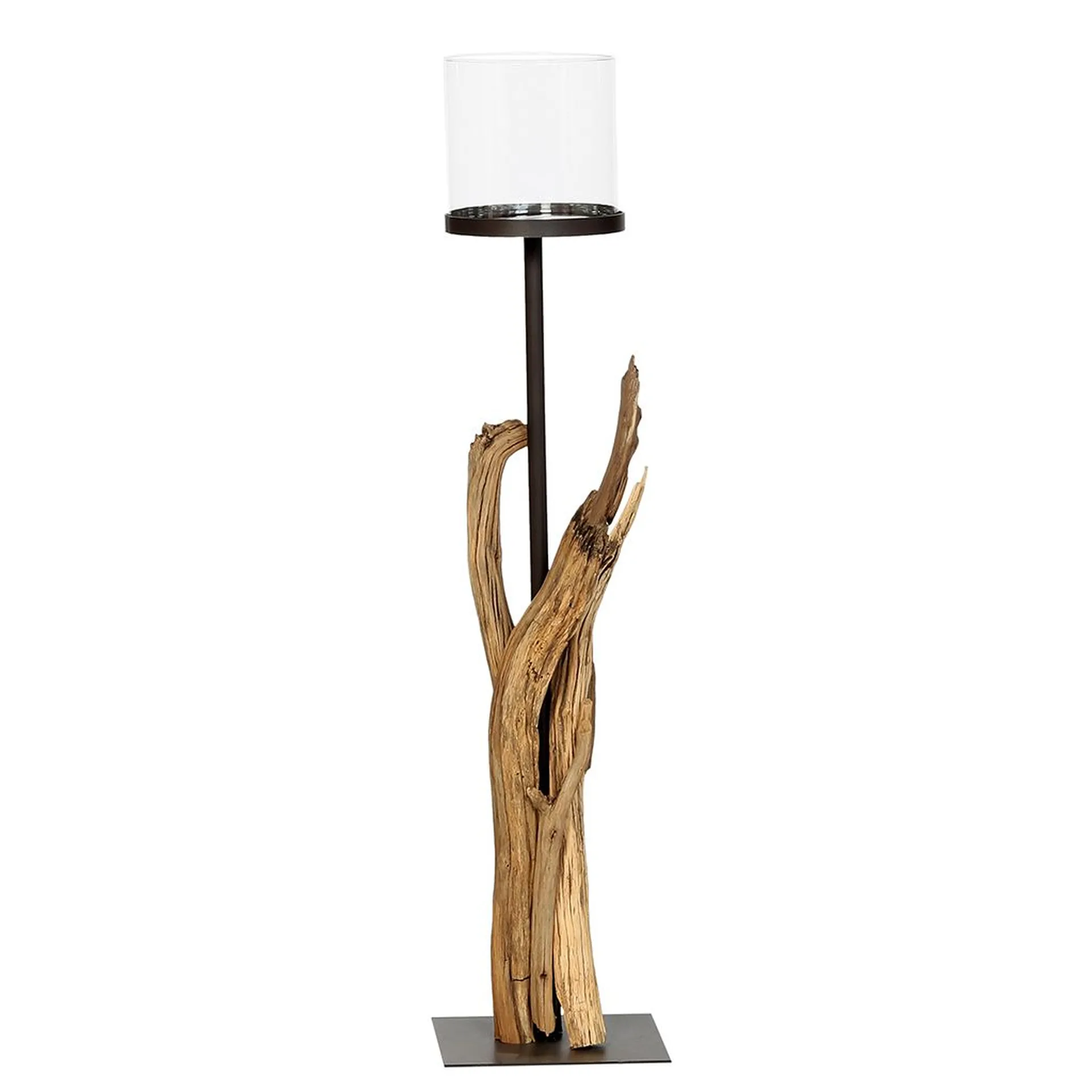Standwindlicht aus Treibholz Raisa mit geradem Glas 110 cm