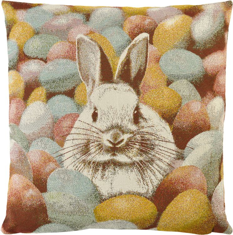 Kissenhülle Egg Pit 50x50 Mint Green - Pastellmotiv mit Hase & Ostereiern