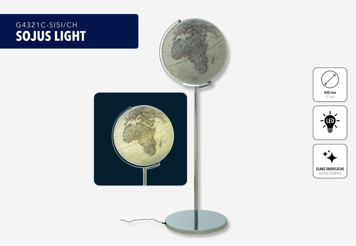 Standglobus "SOJUS LIGHT" silber glänzend verchromt Standglobus "SOJUS LIGHT" silber glänzend verchromt