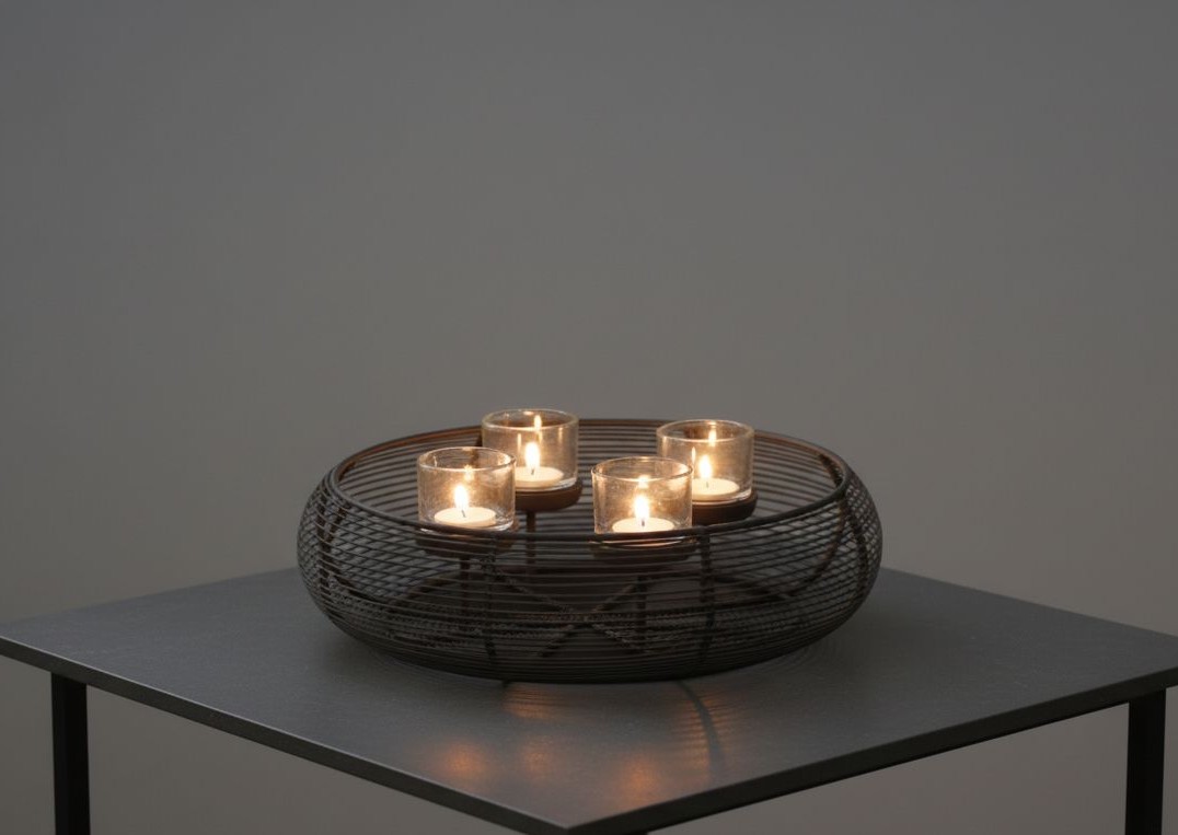 Schalenleuchter Benny – Runder 4-flammiger Adventskranz aus Metall Ø 40 cm