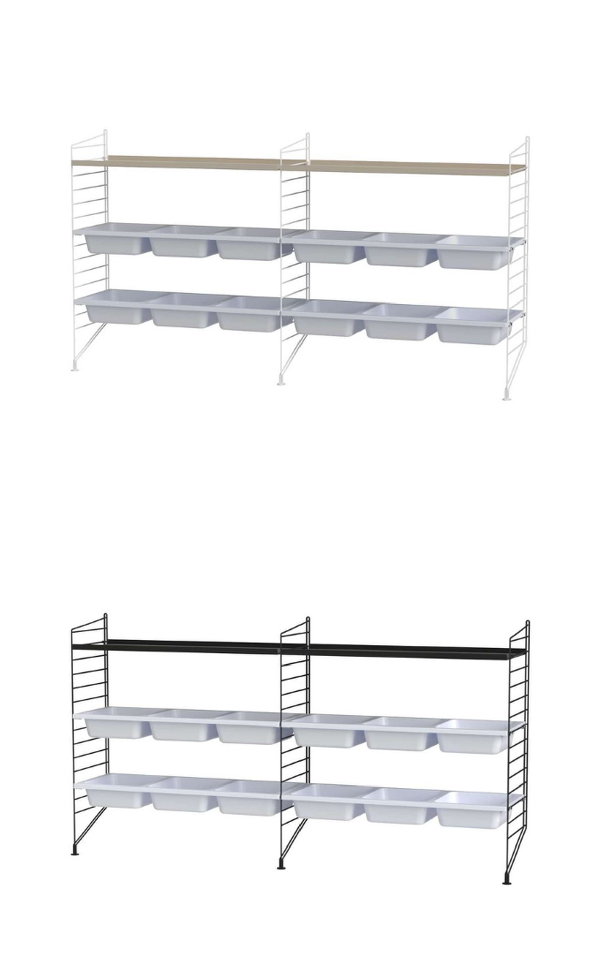 Niedriges Standregal mit Aufbewahrungseinsätzen Niedriges Standregal mit Aufbewahrungseinsätzen Weiß Beige