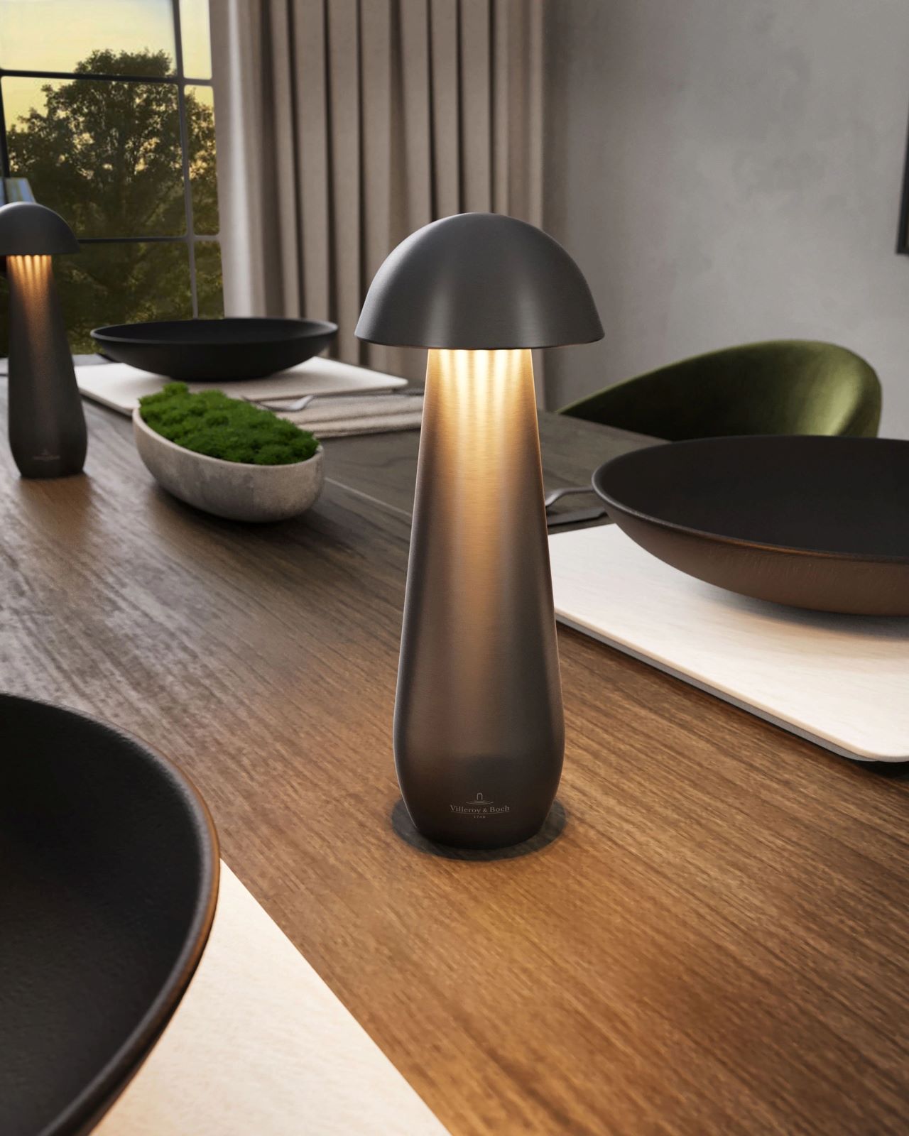 MODENA Akku-Tischleute - geschwungene Pilzform MODENA Akku-Tischleute - Pilzlampe 21 cm schwarz ceramic