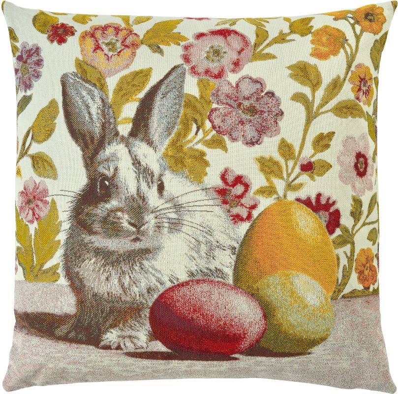 Kissenhülle Peaches 60x60 Gold - Edles Frühlingsmotiv mit Hase & Ostereiern