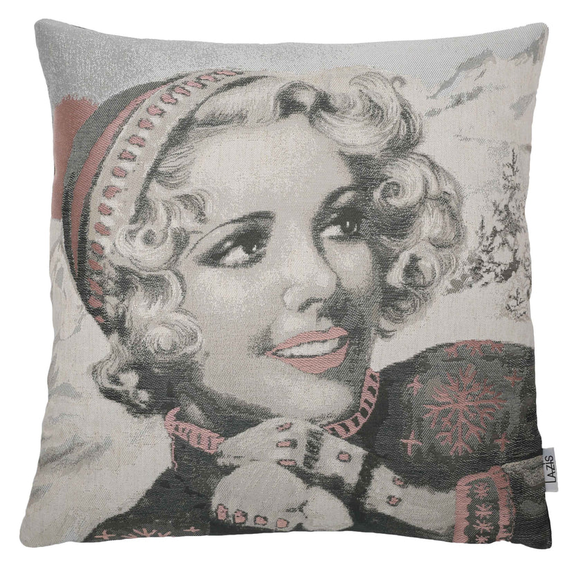 Wendekissenhülle Dorli-Petje 50x50cm - Aufdruck gewebte Skiläuferin Wendekissenhülle Dorli-Petje 50x50cm - Aufdruck gewebte Skiläuferin
