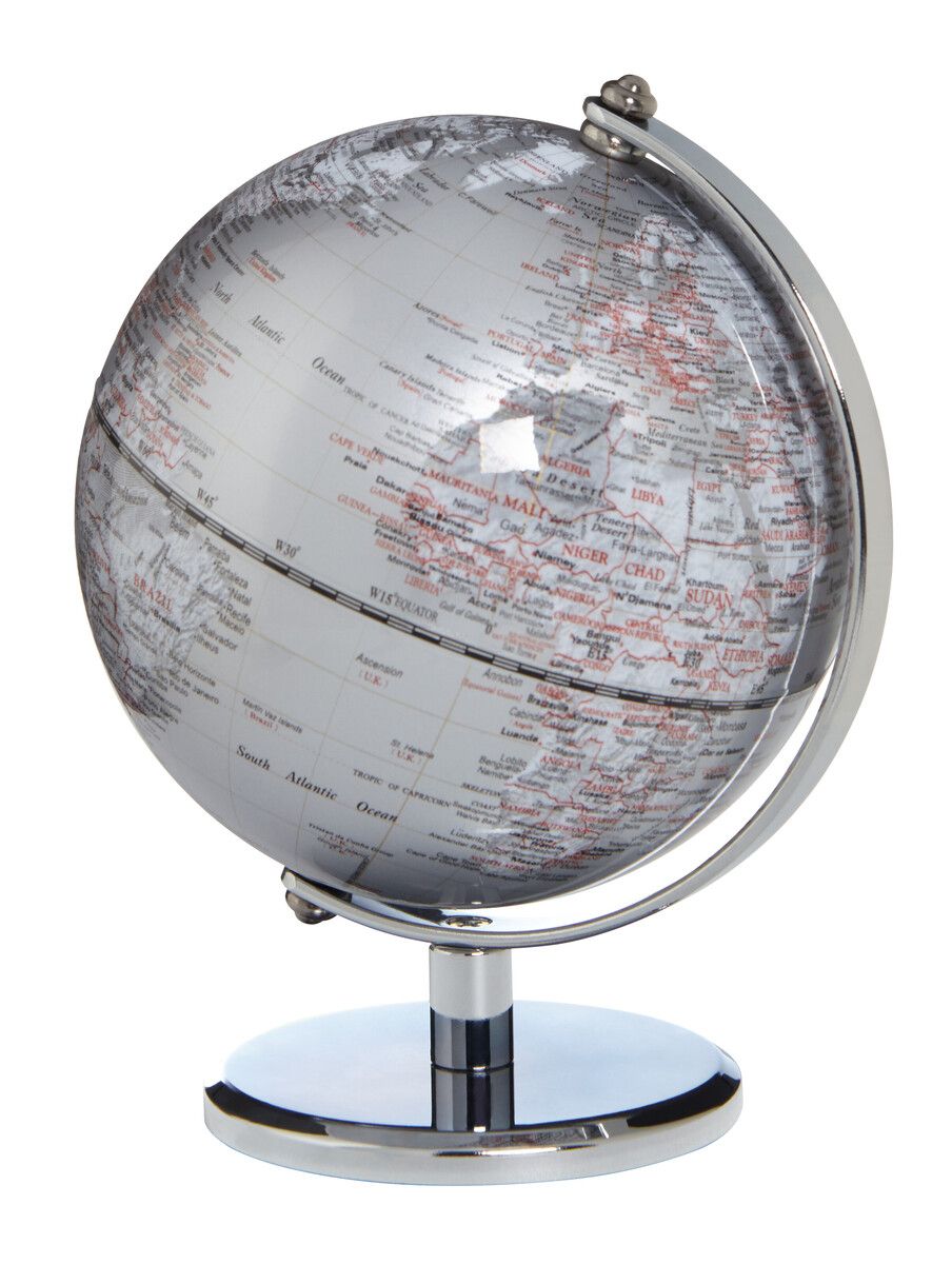 TROIKA Mini-Globus „Gagarin“ – Design-Tischglobus 13 cm mit Metallfuß silber G1301-SISI/CH