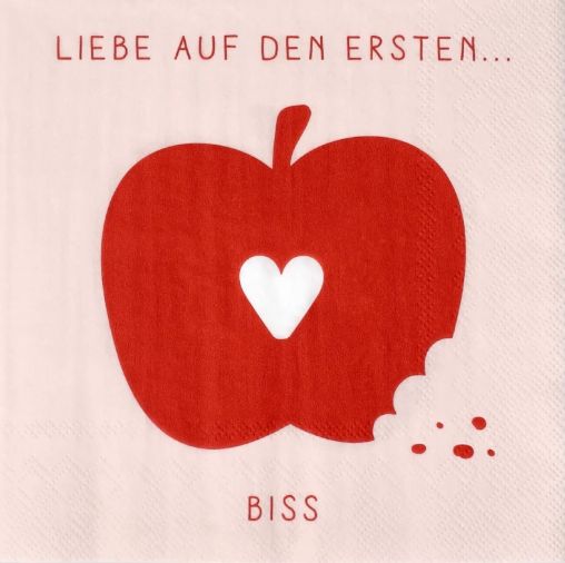 Serviette 33x33cm Liebe auf den ersten Biss.jpg Servietten „Liebe auf den ersten Biss“ 33 x 33 cm – 20 Stück