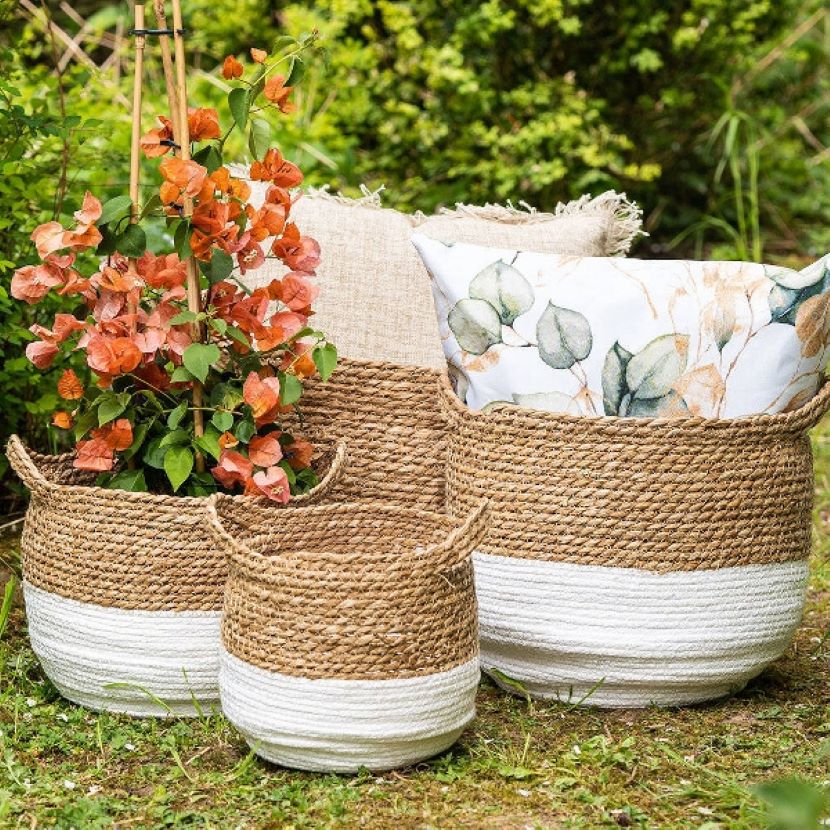 Korb Valencia braun weiß aus Seegras - stilvolles Aufbewahrungselement Korb Valencia braun weiß aus Seegras - stilvolles Aufbewahrungselement