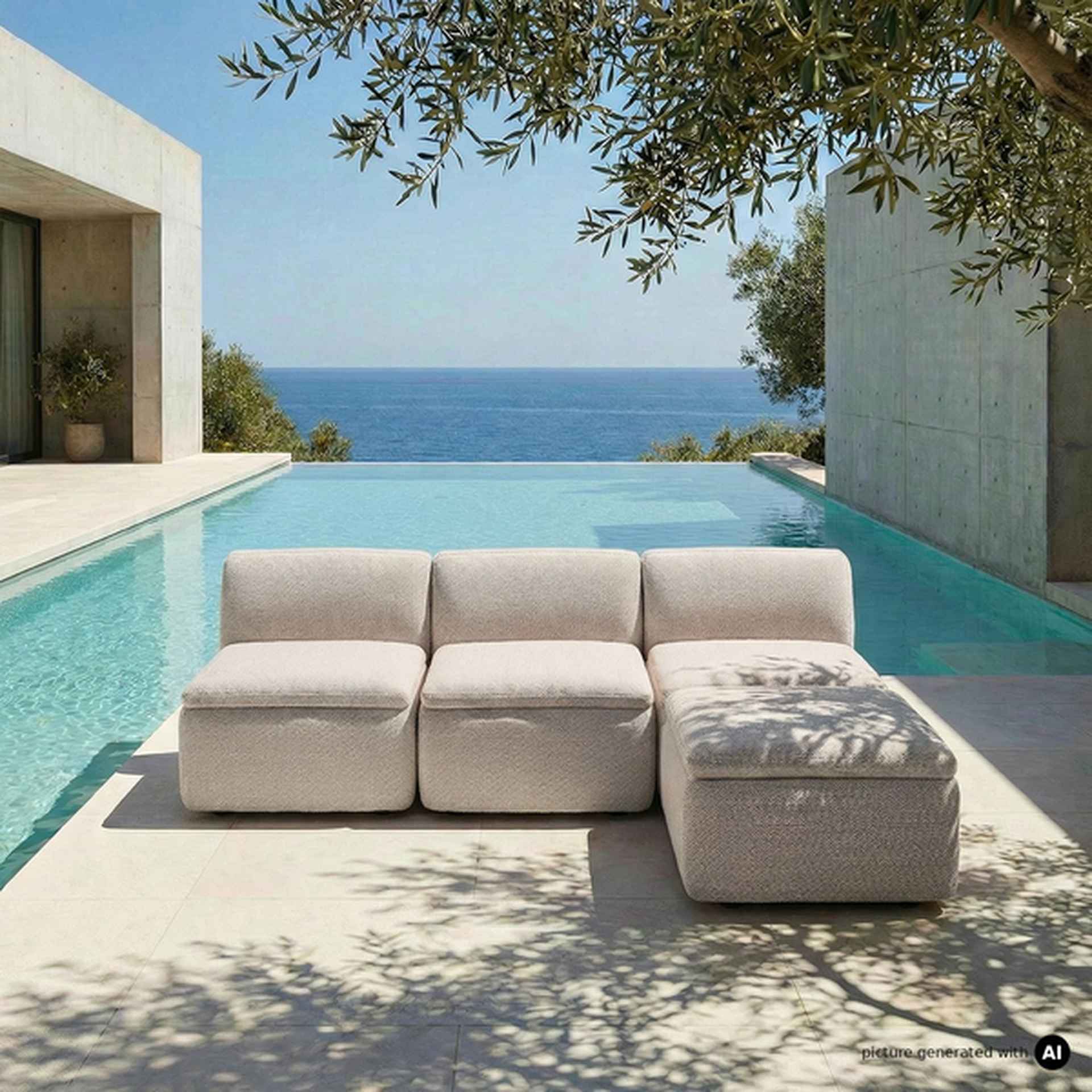 GROVA Outdoor Sofa 3-Sitzer Kombination mit Hocker Beige