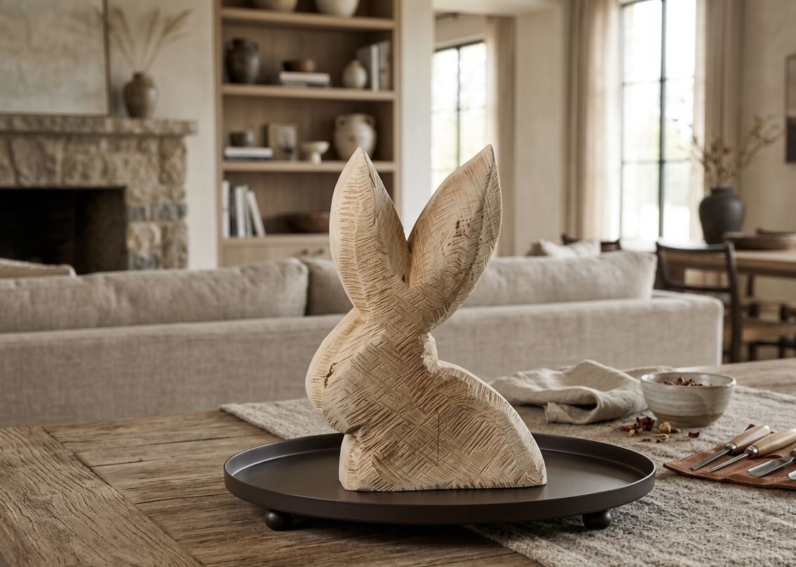 Holz-Hase Beron auf Etagere – Dekoteller Ø 38 cm