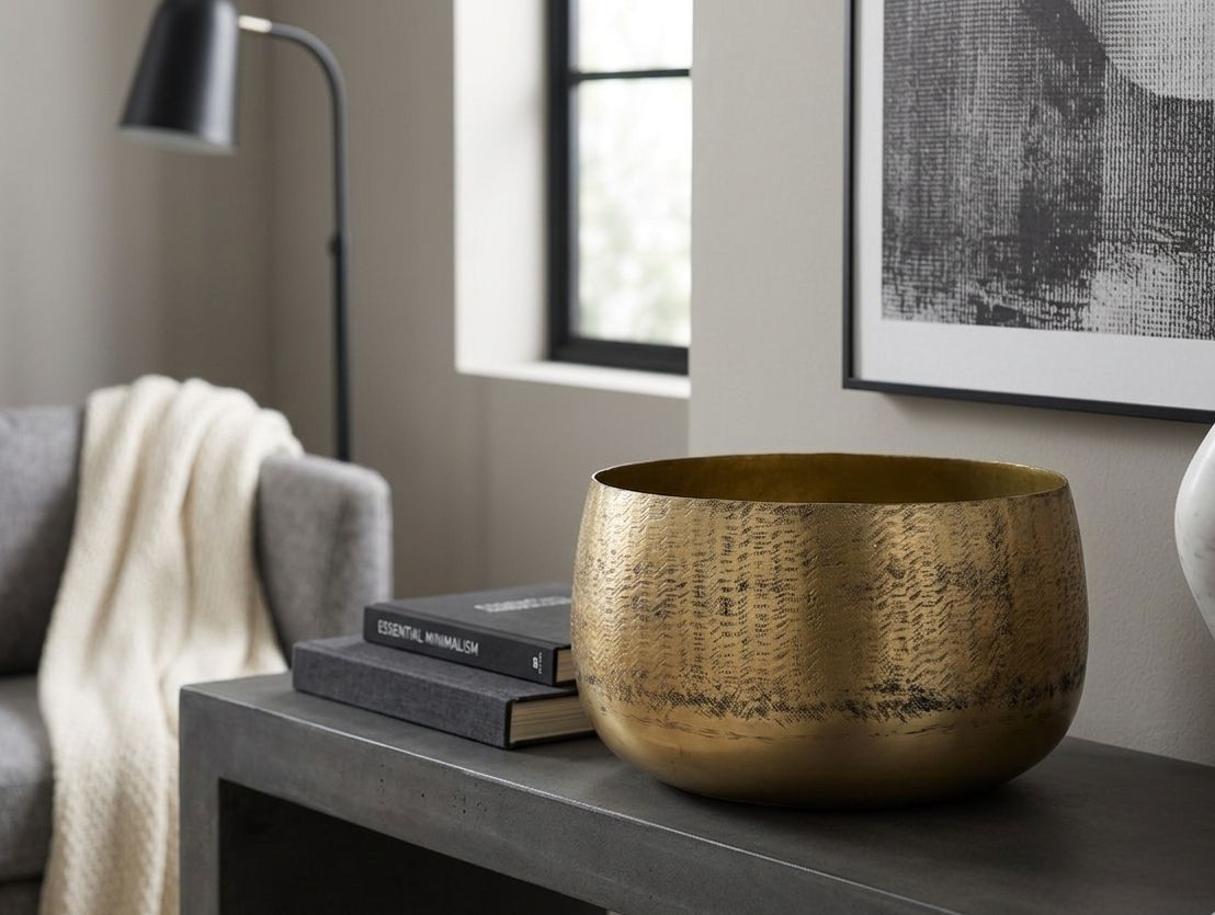 Diva Übertopf – Edle Schale in Antik-Gold, 34 cm Ø, 20 cm hoch