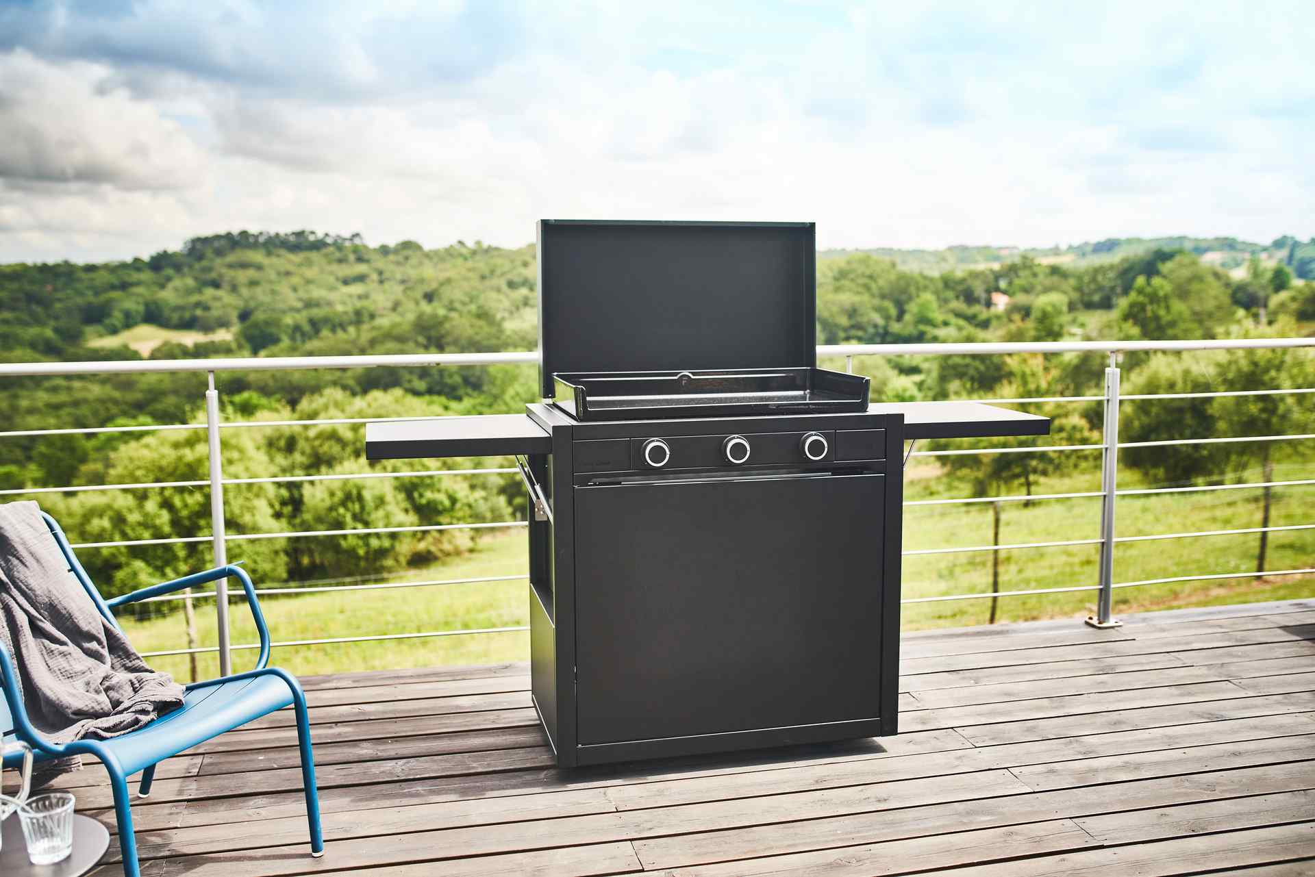 Gas Planchagrill Modern 75 Schwarz auf Rollwagen