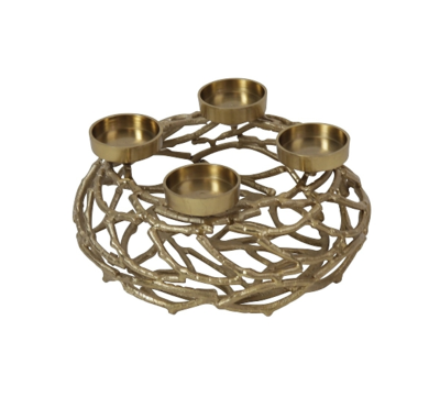 Dekokranz Äste gold Ø 27 cm – Aluminium Adventskranz für 4 Kerzen Dekokranz Äste gold Ø 27 cm – Aluminium Adventskranz für 4 Kerzen