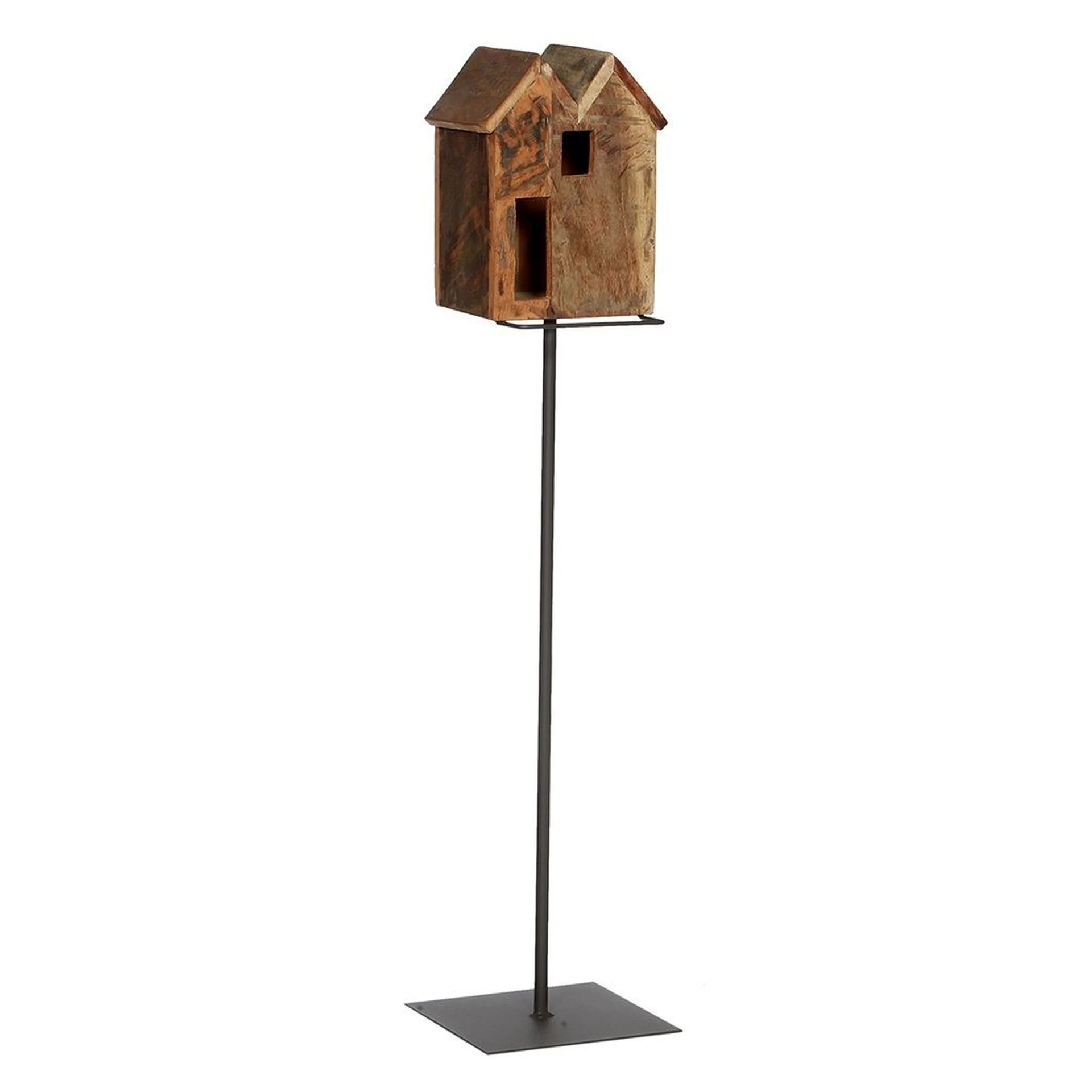 Vogelhaus aus Holz auf Ständer Höhe 115 cm doppelter First