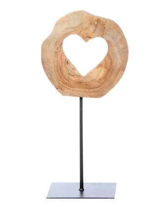 Dekoration Herz Teak auf Eisenständer