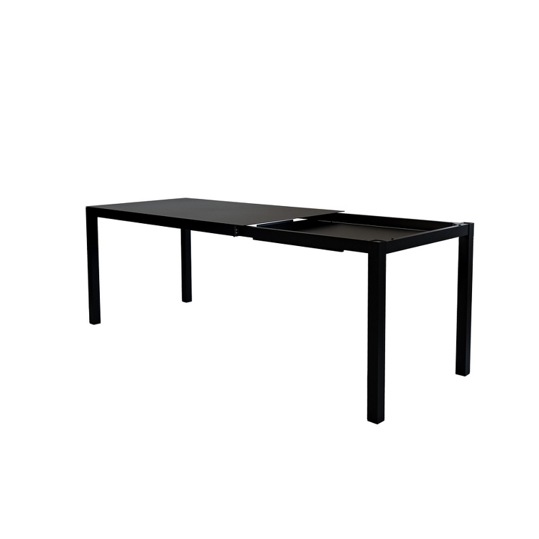 Aria Auszugstisch 140/200 × 80 cm – Aluminium pulverbeschichtet mit Einlegeplatte schwarz