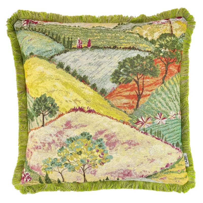 Kissenhülle mit Fransen Chianti 50x50 cm - Gewebte bunte Landschaft Kissenhülle mit Fransen Chianti 50x50 cm - Gewebte bunte Landschaft