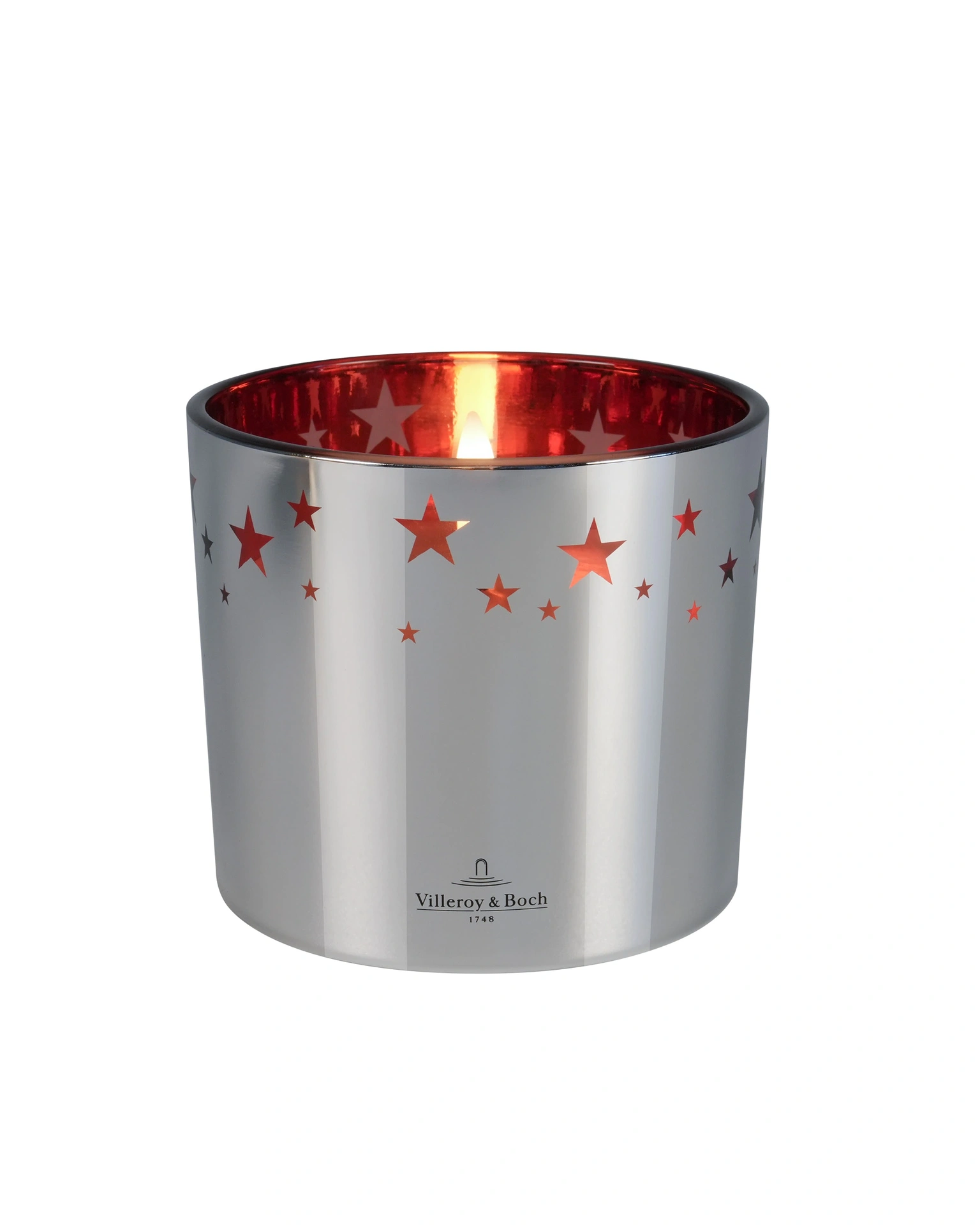 ZURICH LED-Glaskerze mit Sternenmuster Silber