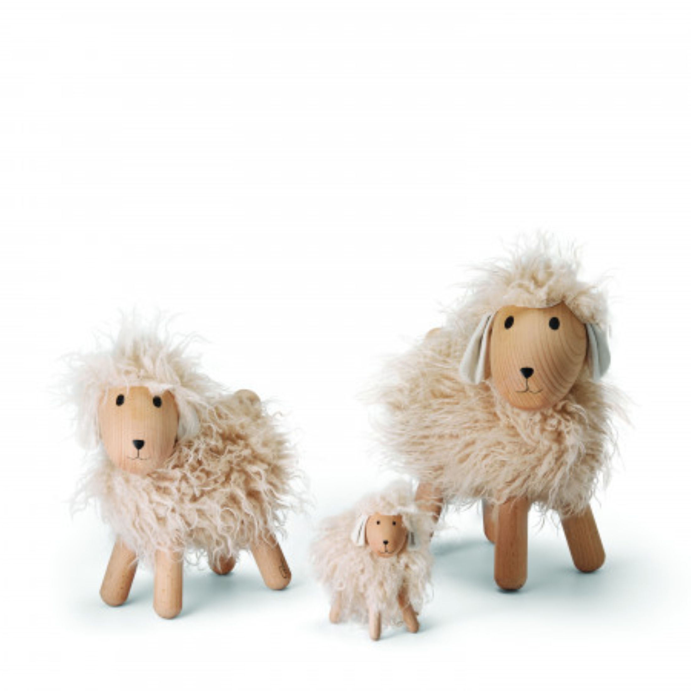 ALBERT Holzschaf mit Webpelz-Fell - drehbarer Kopf 14 cm