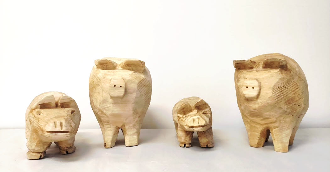 Glücksschwein aus Holz - Höhe 20 cm Holz Schwein Pappel natur, Höhe 35 cm