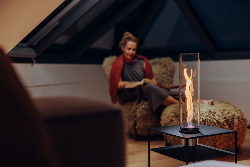 Fire Frame Lounge-Tisch mit Spin air 900 Einbau