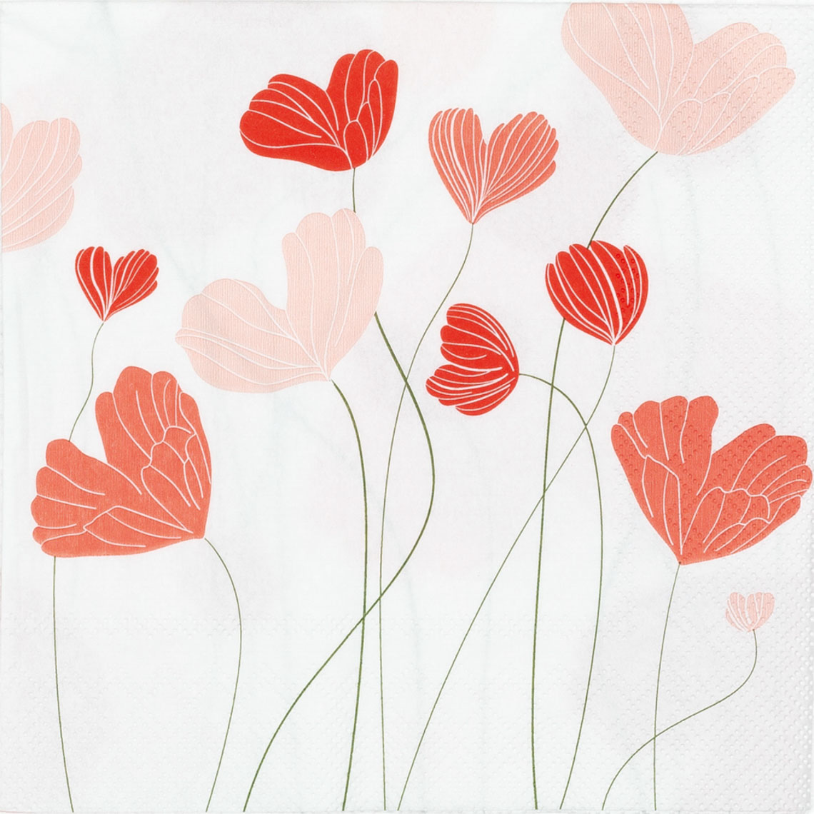 Serviette Herzblüten 33x33 cm - Florales Design in Rosé & Rot Serviette Herzblüten 33x33 cm - Florales Design in Rosé & Rot