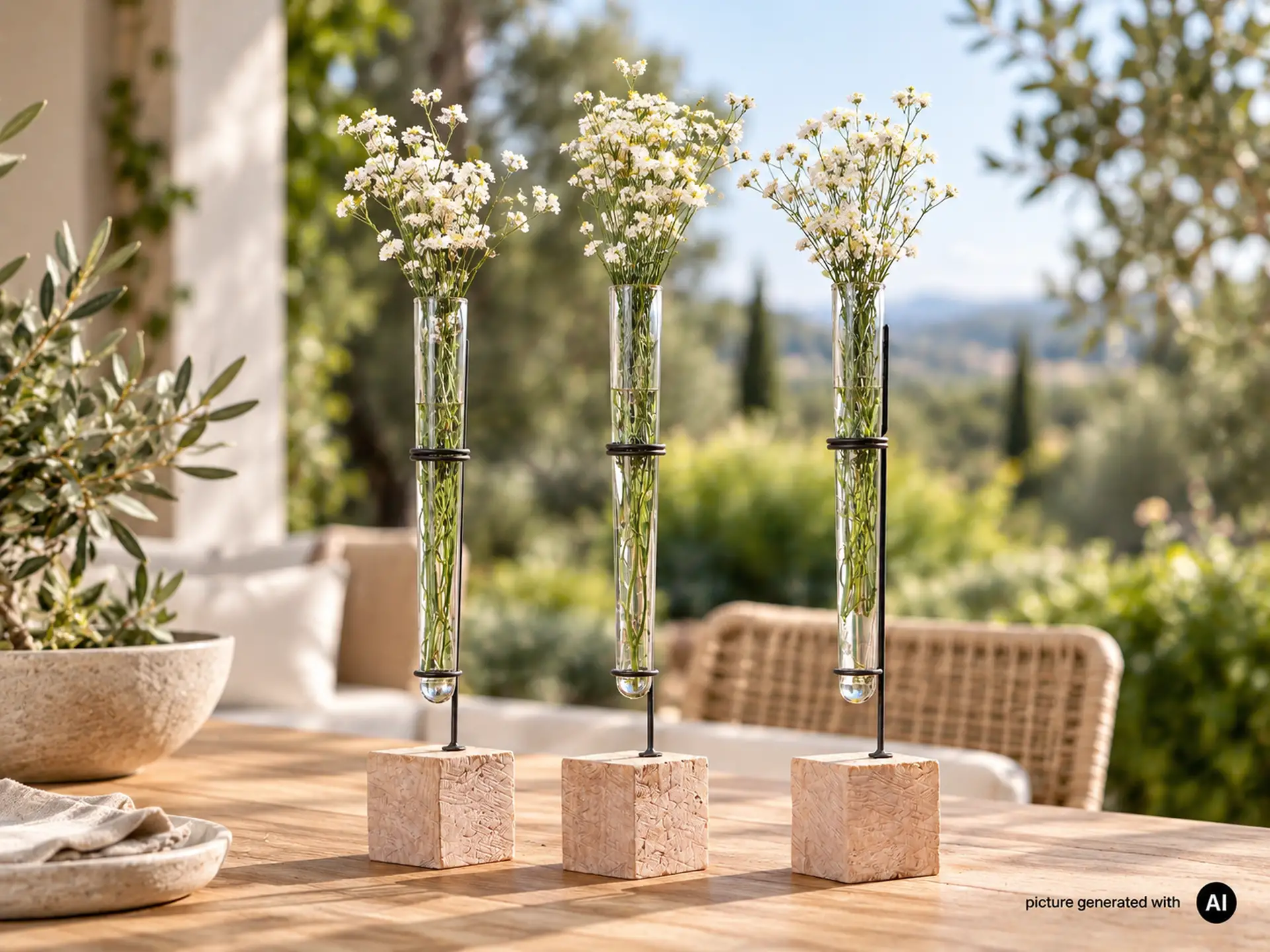 Elegante Glasvase auf Holzfuß LEO