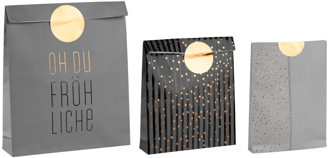 Geschenktüten 3er Set mit runden Aufklebern Geschenktüten 3er Set mit runden Aufklebern