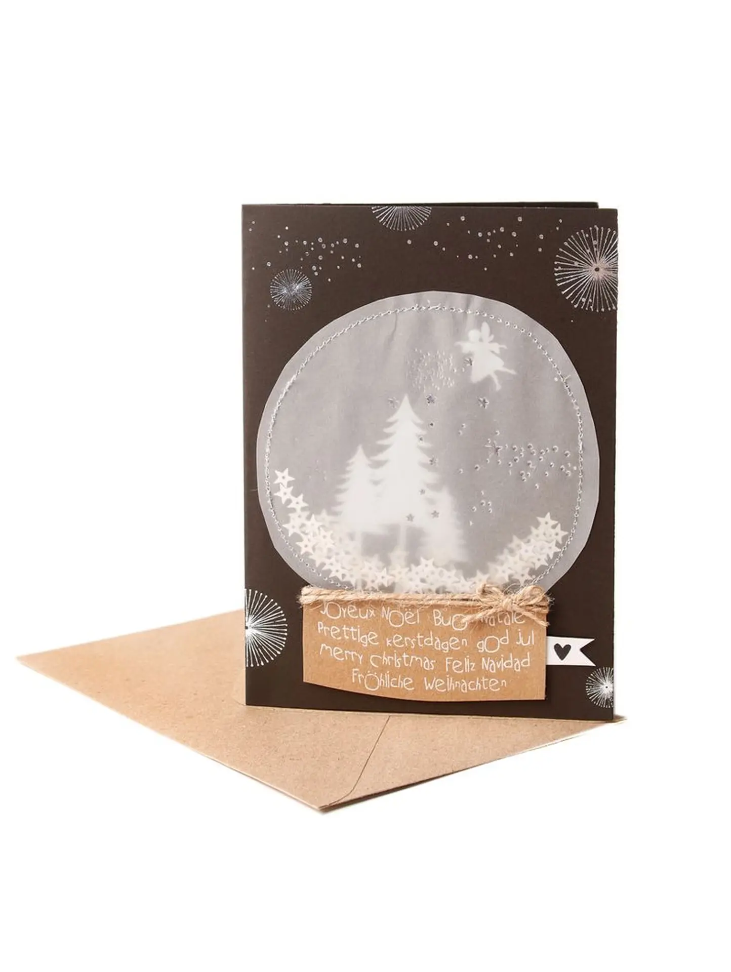 Schneekugelkarte mit Bäumen – Weihnachten