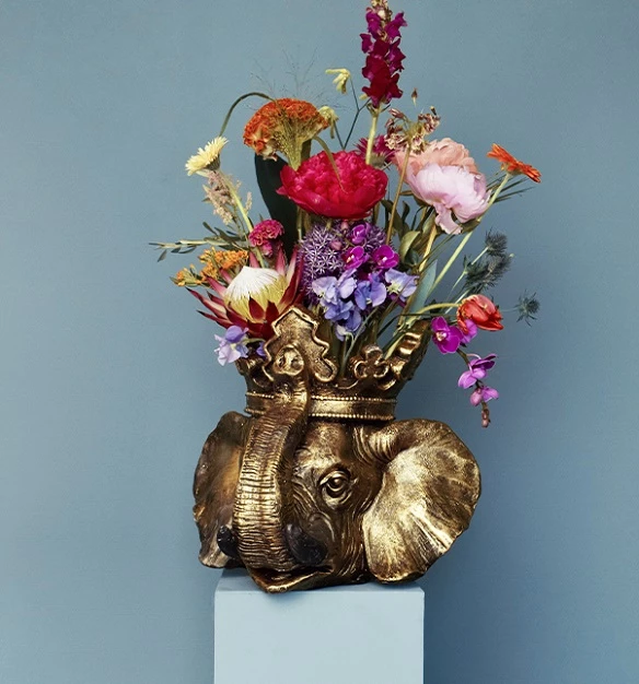 Werner Voß Deko Elefant Vase Werner Voß Deko Elefanten Vase in Gold mit bunten Blumen