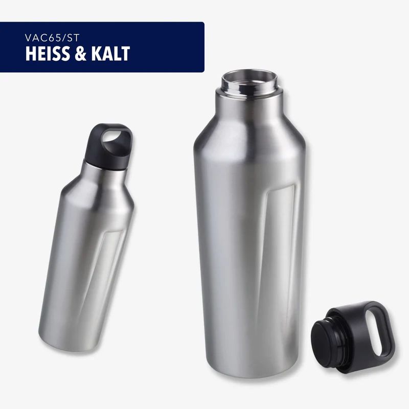 Thermoflasche 600 ml aus Edelstahl - doppelwandige Isolierung Silber