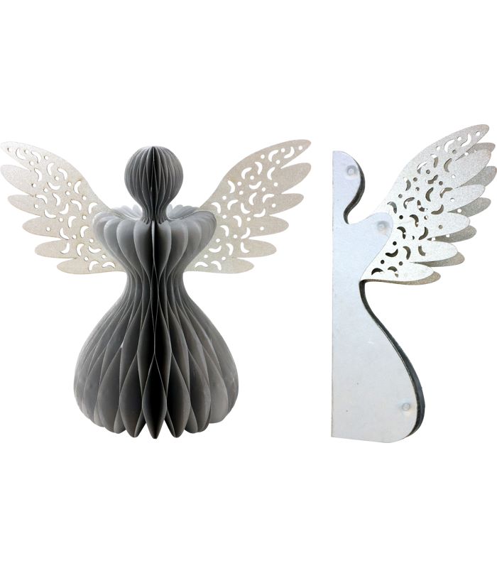 Engel Honeycomb silber/silber Ø25 x h40cm/Flügel 45 cm Engel Honeycomb silber/silber Ø25 x h40cm/Flügel 45 cm