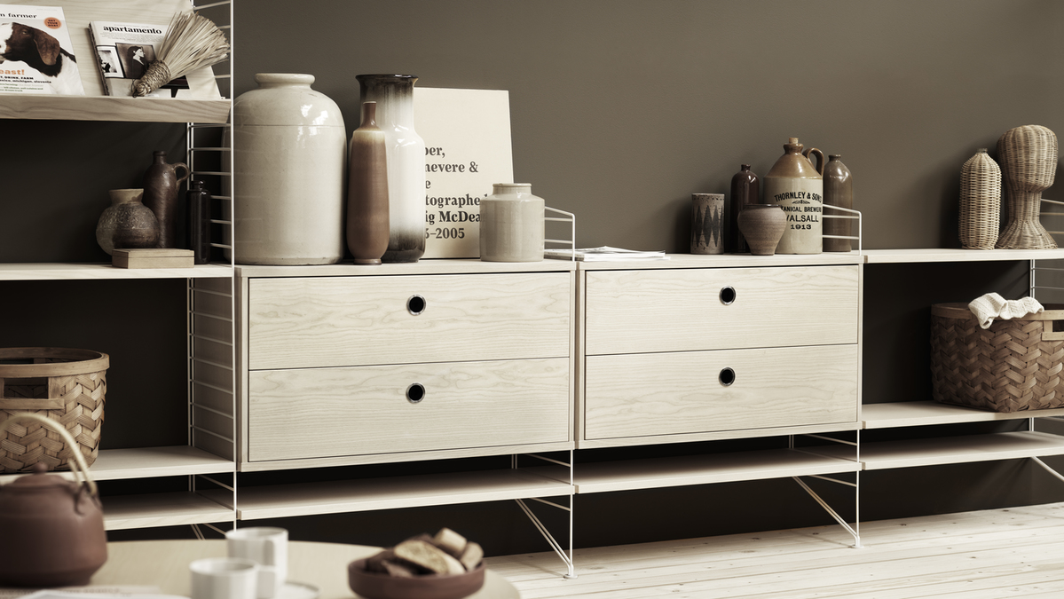 String System Hängeschrank mit Schubladen Walnuss natur 78/42/30