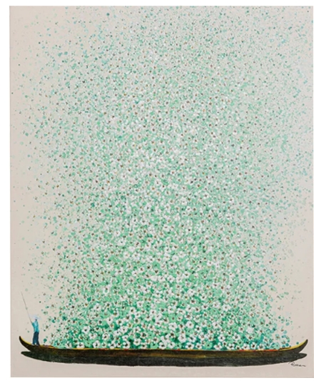 Bild Touched Flower Boat Beige Grün 120x160 Bild Touched Flower Boat Beige Grün 120x160