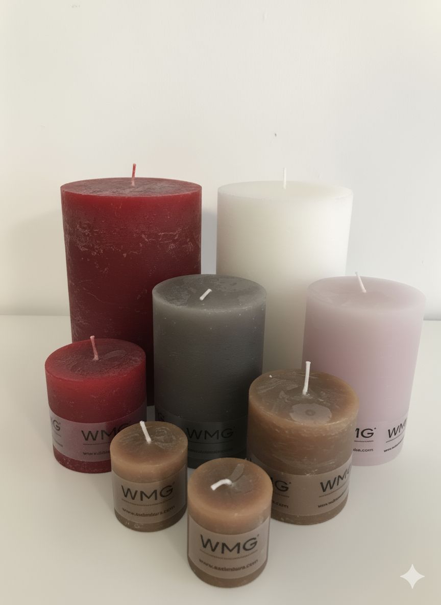 Stumpenkerze Rustikal Höhe 15 cm, Durchmesser 10 cm Grau Stumpenkerze Rustikal Höhe 6 cm, Durchmesser 6 cm Weiß