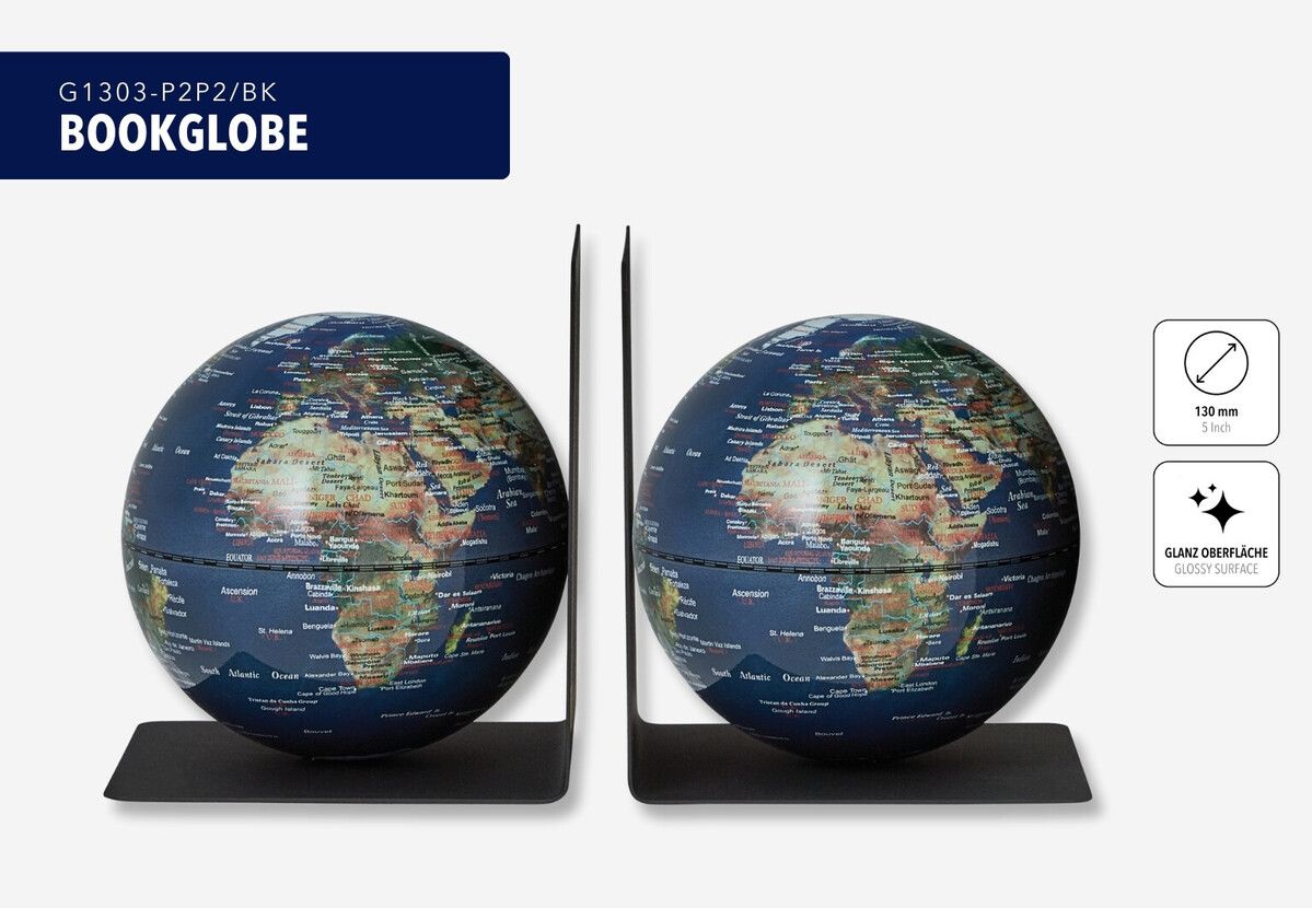 Buchstützen-Set „BookGlobe“ mit 2 magnetischen Globen grün/blau Buchstützen-Set „BookGlobe“ mit 2 magnetischen Globen grün/blau