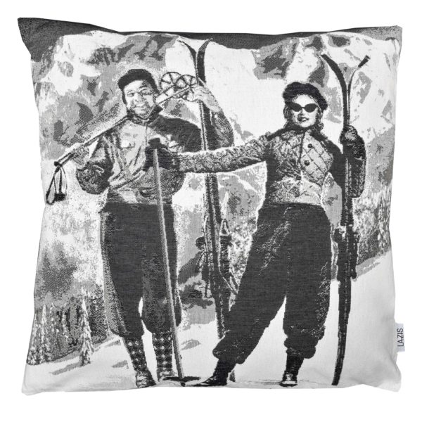 Wendekissenhülle Zermatt-Petje 50x50 cm - gewebtes Skiläuferduo Wendekissenhülle Zermatt-Petje 50x50 cm - gewebtes Skiläuferduo