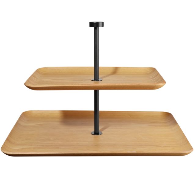 Etagere Wood – 2-stufige Holzetagere mit Edelstahlgriff, rechteckig Etagere Wood – 2-stufige Holzetagere mit Edelstahlgriff, rechteckig