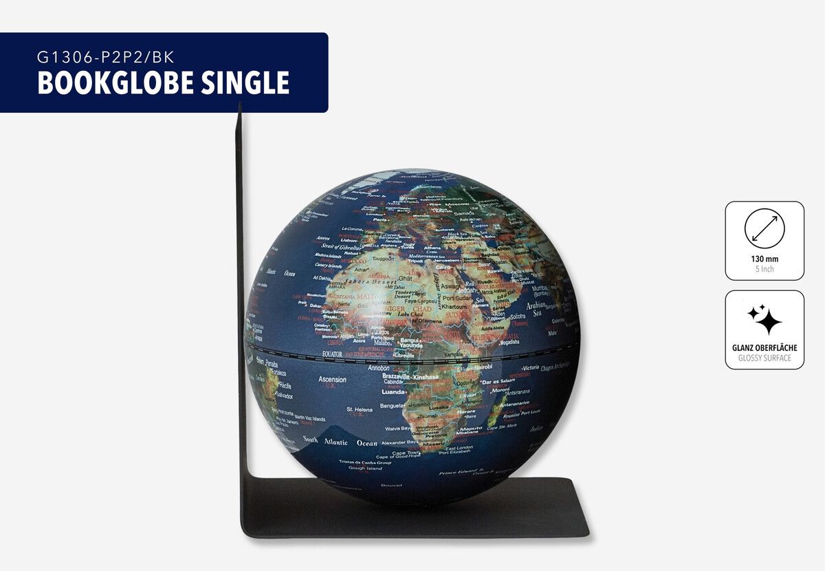 Buchstütze mit Globus „BookGlobe Single“ – Magnetisch, 13 cm, edles Design grün/blau