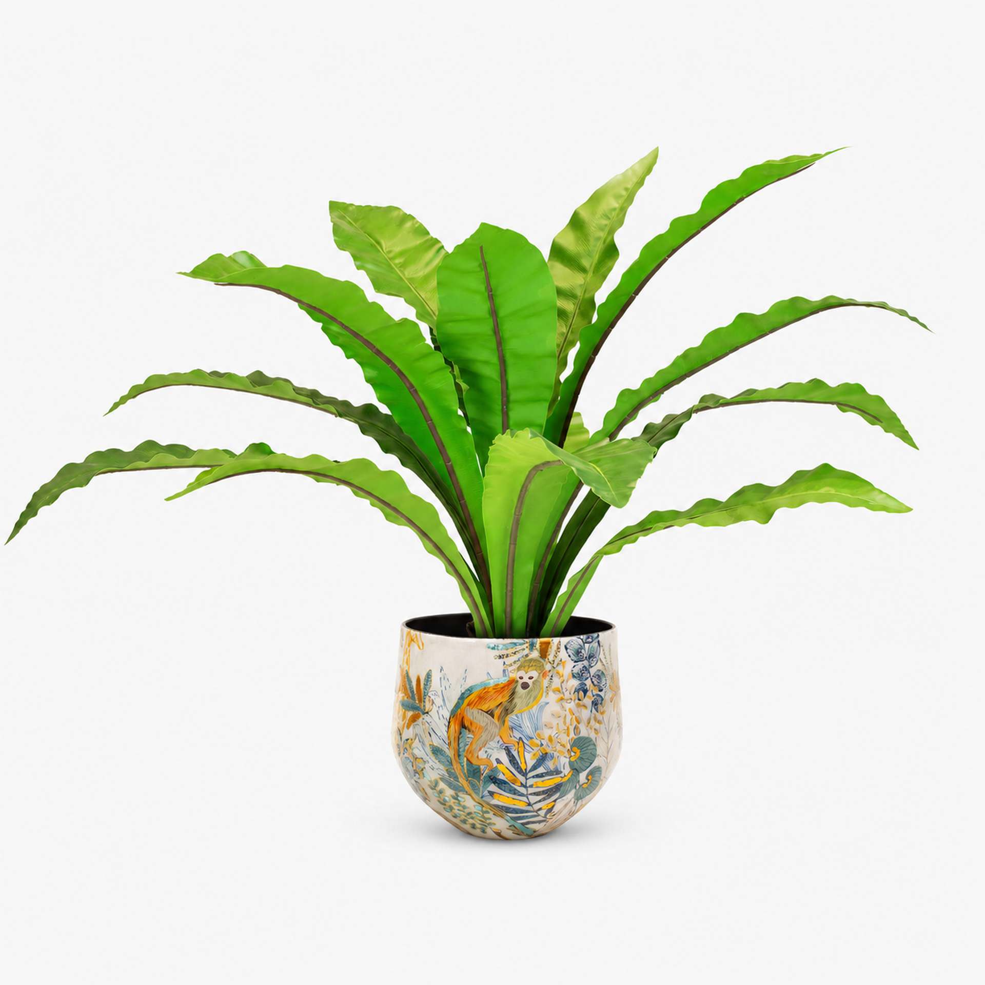 Kunstpflanze mit Topf Nestfarn 85cm mit Cobalt Jungle Gefäß